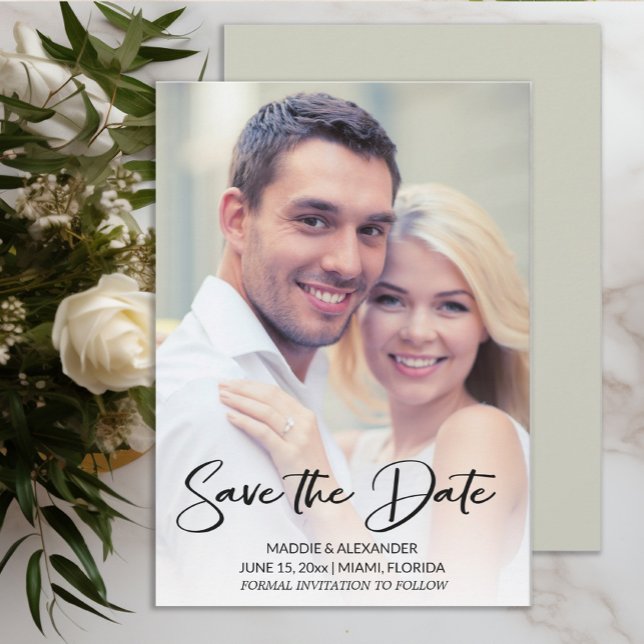 Reserve A Data Foto de noivado moderna manuscrita (Wedding Save the Date photo card)