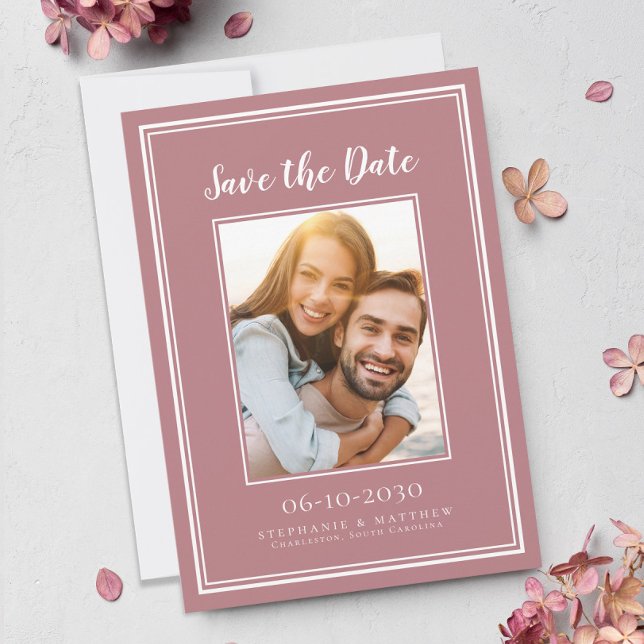 Reserve A Data Foto de Noivado Rosa Poeira Casamento (Dusty Rose Pink Wedding Engagement Picture Save The Date)