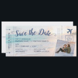 Reserve A Data Foto de Passagem de Embarque de Destino de Praia<br><div class="desc">Embarque Pass Plane Ticket Beach Destino Salve o Cartão de Datas com um romântico azul-lacre, verde-aqua, pêssego e pôr do sol amarelo ou nascer do sol sobre uma costa oceânica de areia com águas turquesas. Use a Ferramenta de Design Zazzle para sair avançado do design de modelo, como mudar a...</div>