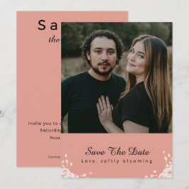 Reserve A Data Foto de Rótulo Moderno de Pétala Sussurrada Rosa E