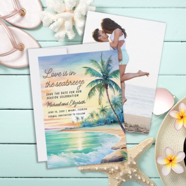 Reserve A Data Foto de Salvar Data de Casamento Praia Tropical (Tropical/beach wedding Save the Date photo card)