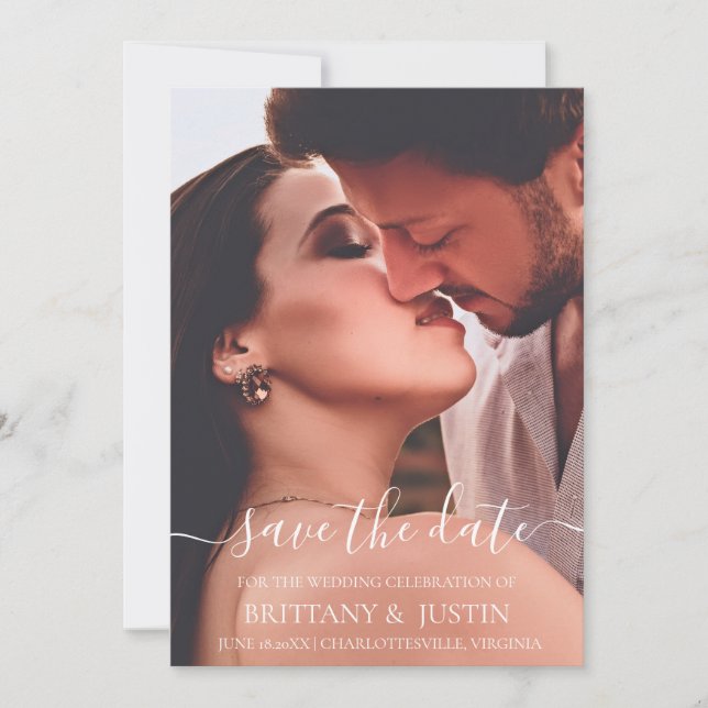 Reserve A Data Foto de Script Branco Simples Moderno (Frente)