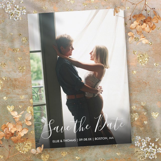 Reserve A Data Foto de Script Moderno Elegante Simples (Simple Elegant Modern Script Photo Save The Date)