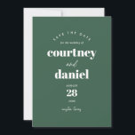 Reserve A Data Foto de tendência verde moderna Salvar a Data<br><div class="desc">Foto moderna de tendências verdes Salve a data apresenta pares de tipos modernos em cores ousadas e modernas,  juntamente com uma foto de cheio no verso.</div>