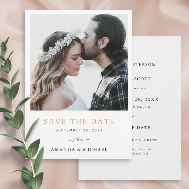 Reserve A Data Foto de Texto Dourado Simples Chic (Criador carregado)