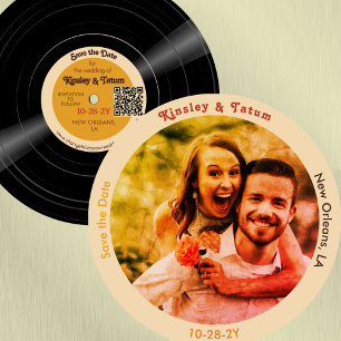 Reserve A Data Foto de Vinil Save the Date QR Groovy Marrons