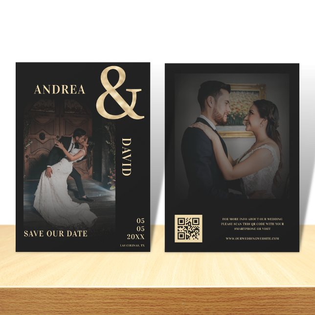 Reserve A Data Foto Desbotada Escura com Ampersand Dourado e Códi (Criador carregado)