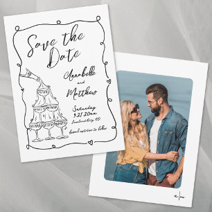 Reserve A Data Foto Desenhada à Mão Casamento Caprichoso