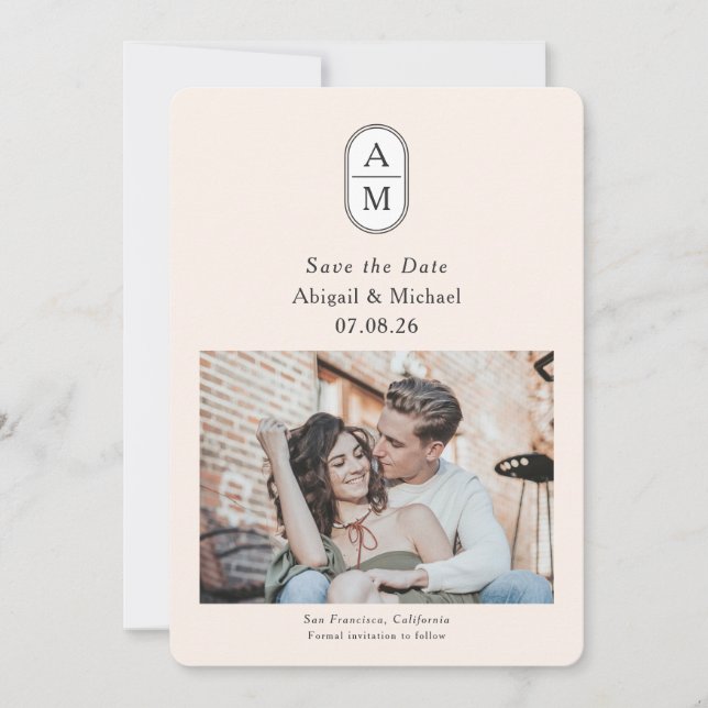 Reserve A Data Foto do casal de arco moderno com iniciais (Frente)