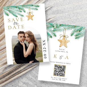 Reserve A Data Foto do Casamento no inverno Watercolor Pine Bough