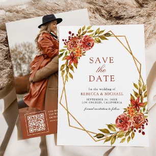 Reserve A Data Foto do Casamento outono de Quadro Floral Dourado 