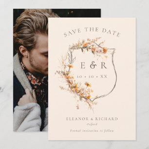 Reserve A Data Foto do Casamento outono Rústico Floral Crest Mono