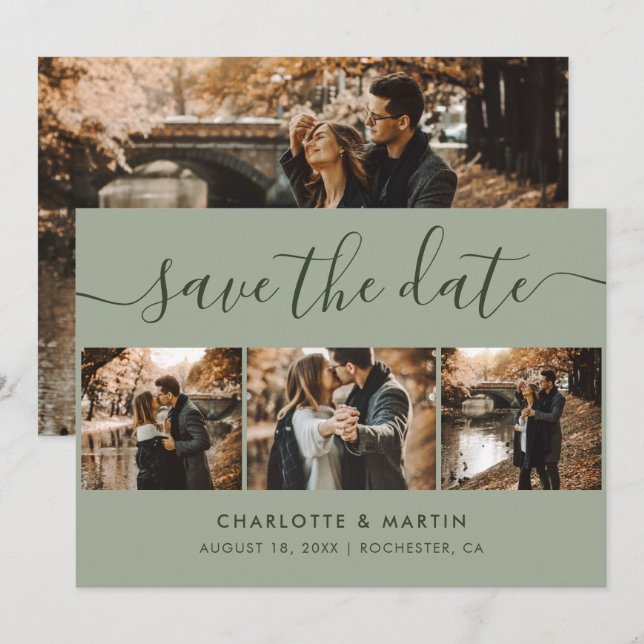 Reserve A Data Foto do Casamento Verde do Sage Moderno Personaliz (Frente/Verso)