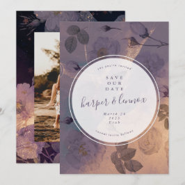 Reserve A Data Foto do Círculo de Queda Floral Roxo Dramático