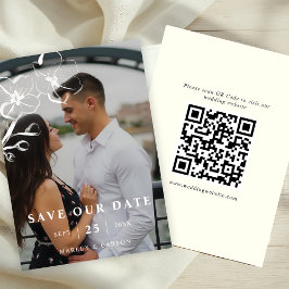 Reserve A Data Foto do Código QR de Casamento Floral Desenhado à