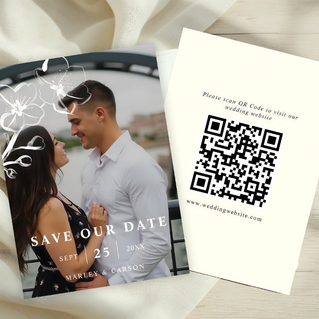 Reserve A Data Foto do Código QR de Casamento Floral Desenhado à  (Criador carregado)