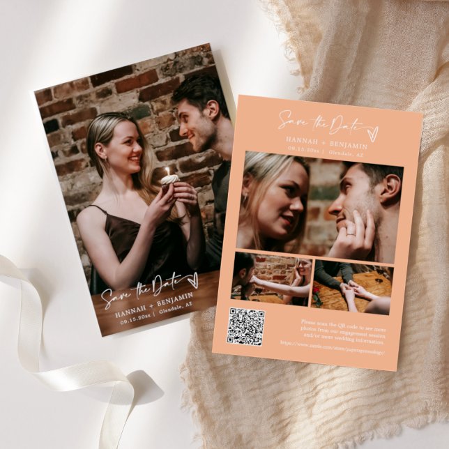 Reserve A Data Foto do Código QR do Simples Elegante Modern Peach (Criador carregado)