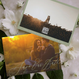 Reserve A Data Foto do Código QR Verde de Casamento Caligráfico