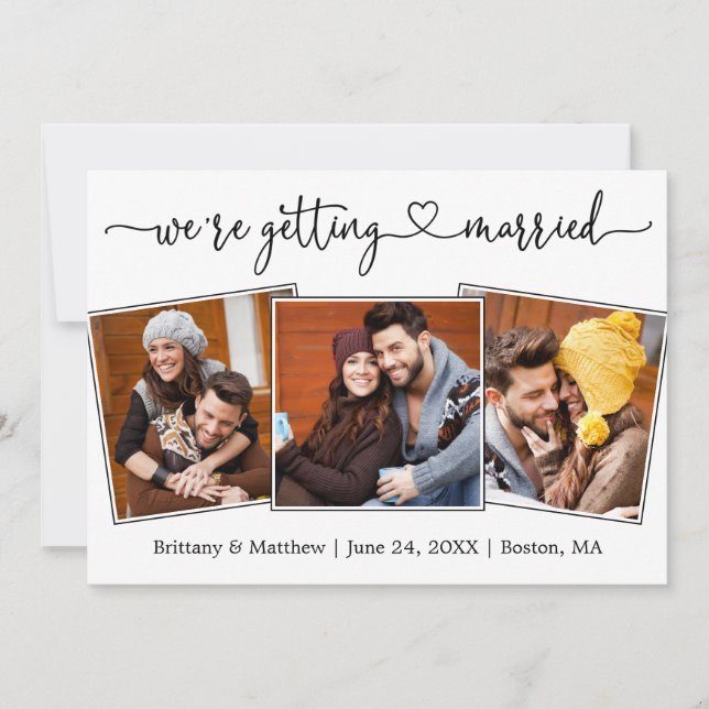 Reserve A Data Foto do Coração 3 da Caligrafia Moderna Casando (Frente)