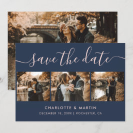 Reserve A Data Foto do Marinho Moderno Azul e Blush Weding 4
