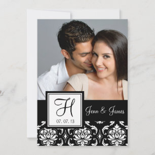 Reserve A Data Foto do Monograma Black Damask Salvar a Data