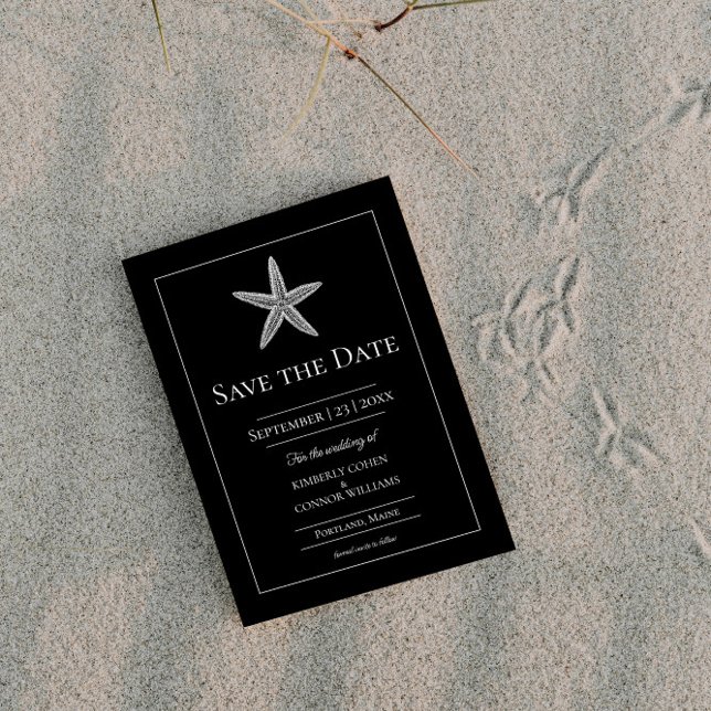 Reserve A Data Foto do Monograma de Starfish Preto (Black Starfish Monogram Photo Save the Date)