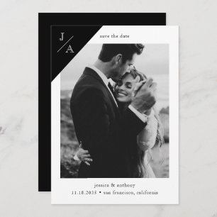 Reserve A Data Foto do Monograma Moderno Minimalista Branco Preto