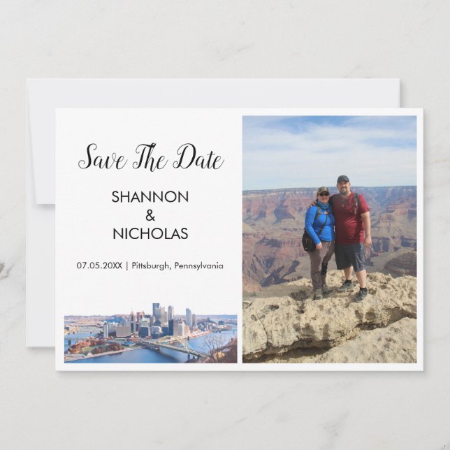 Reserve A Data Foto Do Noivado Do Skyline Pittsburgh Salve A Data (Frente)