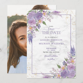 Reserve A Data Foto Dourada da Lavanda Lilac Rustic Salvar a Data