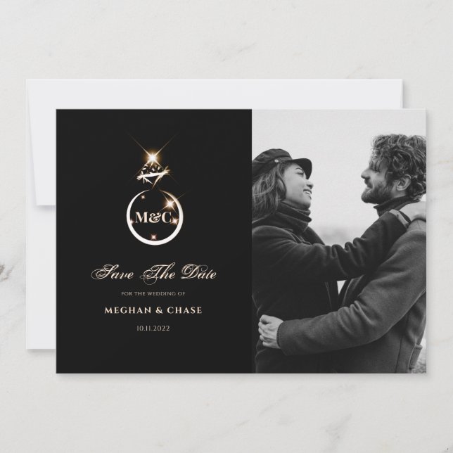 Reserve A Data Foto Dourada de Casamento com Diamante Monograma (Frente)