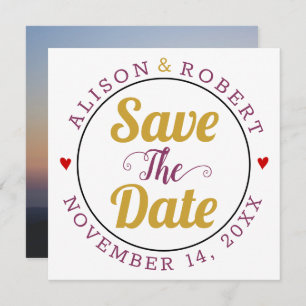 Reserve A Data Foto Dourada de tipografia de amora nas costas