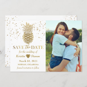 Reserve A Data Foto Dourada do Pineapple - Salve the Date Card