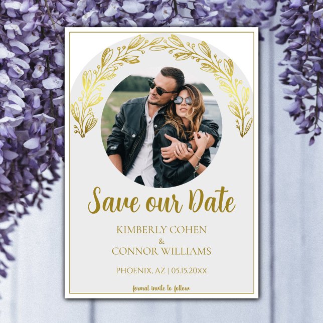 Reserve A Data Foto Dourada Garland para salvar a data (Gold Garland Photo Save the Date)