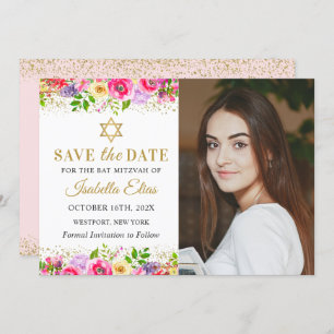 Reserve A Data Foto Dourada Rosa De Bat Floral Mitzvah Para Salva