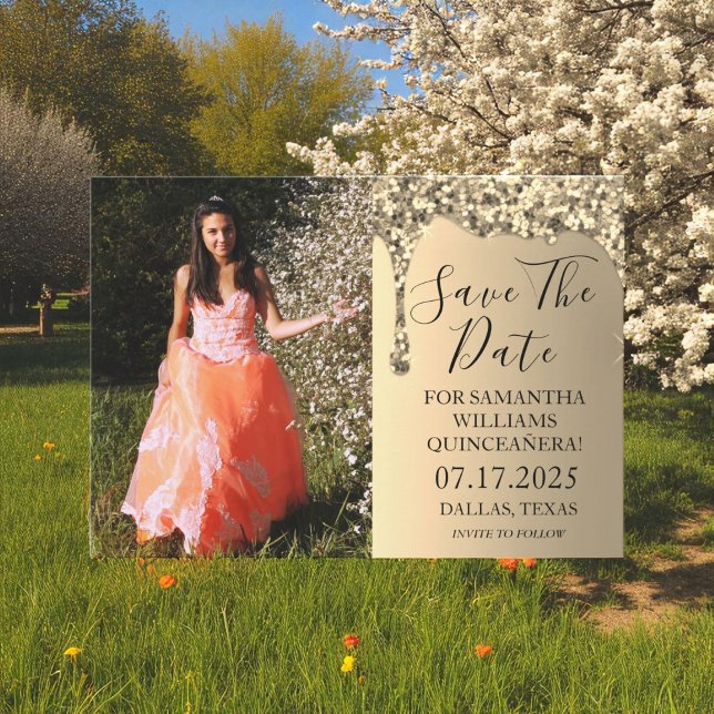 Reserve A Data Foto Dourada Sparkle Glitter Drives Quinceanera (Criador carregado)