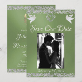 Reserve A Data Foto, Doves, Silver Heart & Glitter - Sage