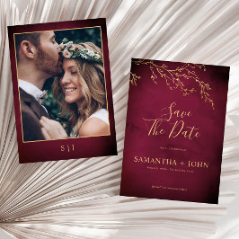 Reserve A Data Foto Elegante Botânica Dourada e Vermelha Crimson