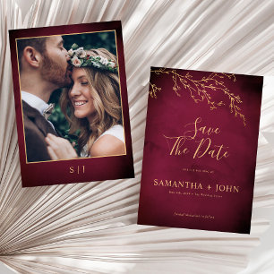 Reserve A Data Foto Elegante Botânica Dourada e Vermelha Crimson