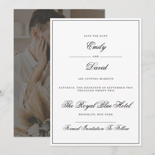 Reserve A Data Foto elegante branca e negra (Frente/Verso)