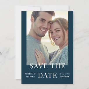 Reserve A Data Foto elegante Código QR Casamento Azul Escuro