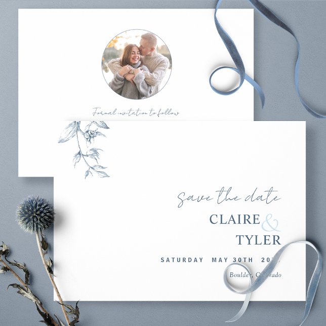 Reserve A Data Foto, Elegante e Minimalista Casamento Azul (Criador carregado)