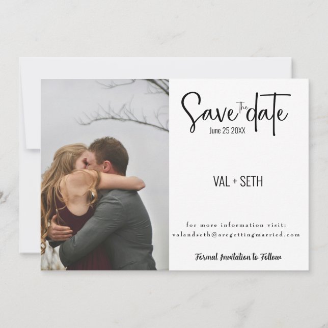 Reserve A Data Foto Elegante – Layout Dividido com Script Moderno (Verso)