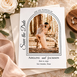 Reserve A Data Foto em Arco Save the Date em Letra Elegante