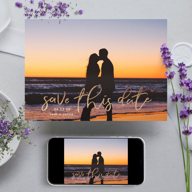 Reserve A Data Foto em branco de folha de ouro Caligrafia salvar  (Criador carregado)