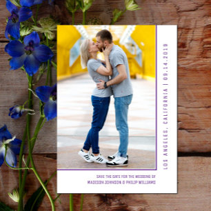 Reserve A Data Foto em linha simples Salvar a Data   Roxo violeta