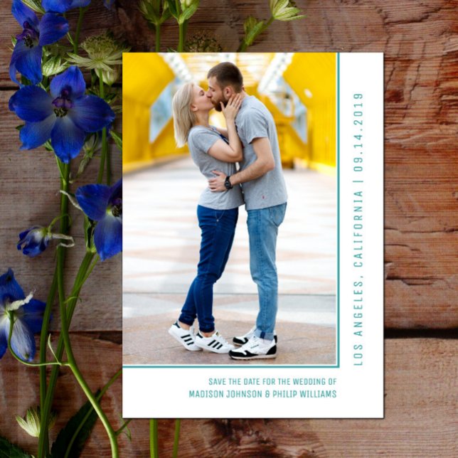 Reserve A Data Foto em linha simples Salvar a Data | Teal (Simple Line Photo Save the Date - Teal)