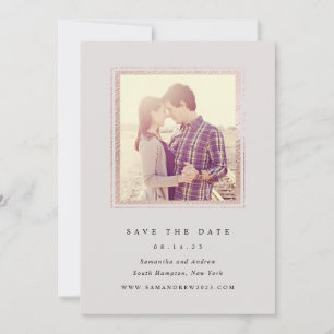 Reserve A Data Foto em Moldura Cinza Clássico e Dourado Save The 
