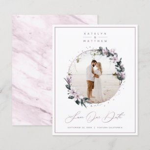 Reserve A Data Foto em Moldura Circular Chic Magnólia Floral e Be