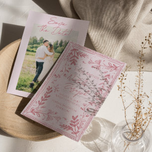 Reserve A Data Foto em Rosa Jardim Floral Desenhado à Mão Salve o
