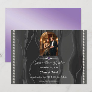 Reserve A Data Foto em Seda Preta de Aniversário Conjunto Roxo Re